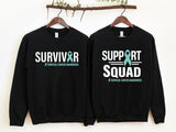 Cervical Cancer Awareness Sweatshirt, Cervical Cancer Survivor Gift Sweater, Matching Support Squad Hoodie, Teal Ribbon Hoodie, Ovarian Cancer Sweater.