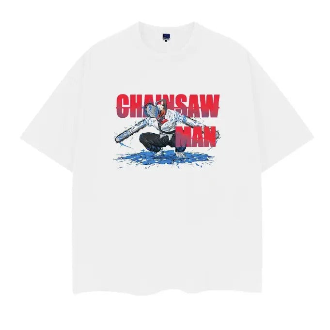 Chainsaw Man "Chainsaw Demon" Heavyweight Vintage Tee 100% Cotton OVERSIZED Anime T-shirt Menswear Top Casual Streetwear White Crewneck