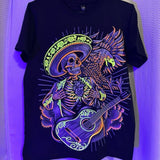 Charro Aguila T-Shirt - Black Shirt Featuring Colorful Aguila Skeleton Graphic Design