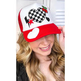 Checkerboard Cherry Patch Trucker Hat - Sweet Retro Vibes #CherryPatchHat #TruckerStyle #RedGlow