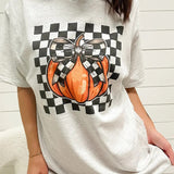 Checkered Pumpkin Graphic Pullover