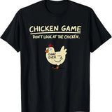 Chicken Game Don't Look At The Chicken Funny Chicken T-Shirt - Short Sleeve Crew Neck Tee with Playful Graphic Pattern for Casual Wear - Top, Menswear
