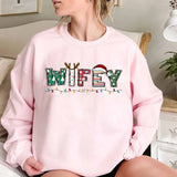 Christmas Couple Matching Sweatshirt, Wifey Hubby Christmas Crewneck Sweater, Christmas Theme Printed Mr and Mrs Jumper Fabric Womenswear