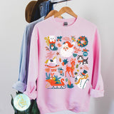 Christmas Crewneck Sweatshirt Christmas PJs Pullover Retro Christmas Doodles Ugly Christmas Sweater Women Santa Shirt Christmas Tee