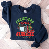 Christmas Movie Junkie Sweatshirt, Xmas 2024 Gift, Family Christmas Shirt, Christmas Sweater Casual Cotton Fabric Womenswear Fit Bottom