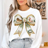 Christmas Nativity Bow Graphic Long Sleeve Sweatshirt, Cozy Holiday Outfit Hoodie, Religious Christmas Apparel T-Shirt