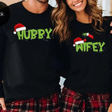 Christmas Wifey Hubby Xmas Sweatshirt, Couple Married Xmas Shirt, Married Pjs, Couple Matching Holiday Pjs, Hubby Wifey Gift for Christmasstyle{n002}2
