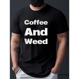 Coffee And Weed Print T Shirt, Tees For Men, Casual Short Sleeve T-shirt For Summer Made in USA
