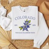 Colorado Blue Columbine Embroidered State Flower Sweatshirt, Hometown Embroidered Shirt, Favorite Flower Embroidered Shirt