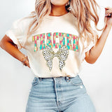 Colorful Coquette Teacher T-Shirt, Retro Teacher, Coquette Teacher Bow Dalmatian Dots, brushstroke, Gift for Teacher, Teacher Life