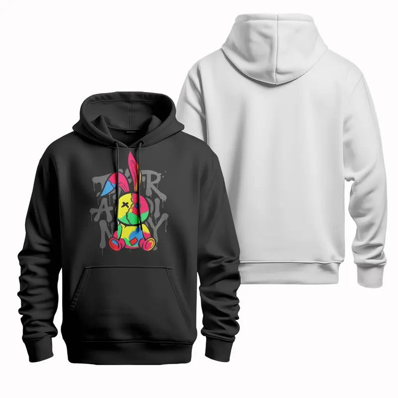 Colorful rabbit bright T-shirt, crewneck sweatshirt, hooded sweatshirt, graffiti color, Fashionable and uninhibited, street style, Comfortable fabrics, exceptional quality, Wear it for a new trendy stance.
