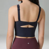 Colorfulkoala Womens Dreamlux Criss-Cross Back Sports Bra Tank Tops with Built in Bra Adjustable