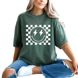 Comfort Colors Checkered Pattern Smile Face Shirt, Retro Smiley Face Shirt