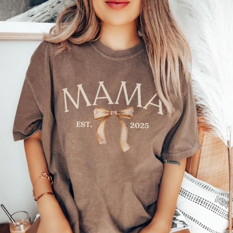 Comfort Colors Coquette Mama T-Shirt For Mothers Day Gift From Daughter Bow Mama Fall Tshirt Birthday Gift For Mom New Mom To Be Baby Reveal