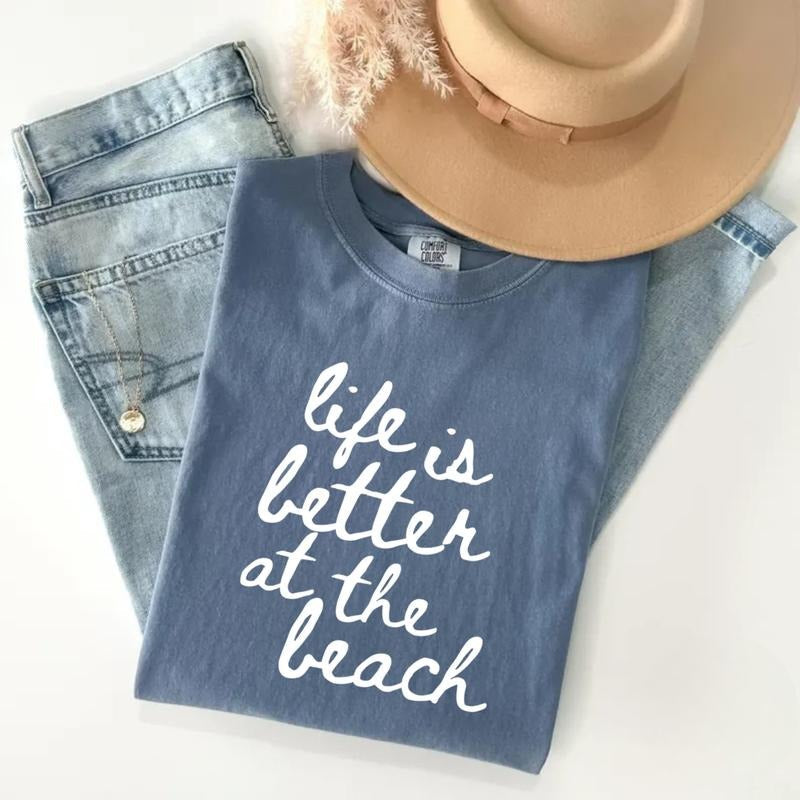 Comfort Colors Long Sleeve Beach Tee, Life Is Better At The Beach Shirt, Beach Lover Gifted, Beachful Vacation Summer Tee-Shirt For Women