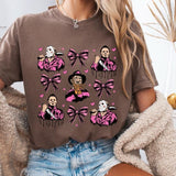 Comfort Colors Pink Halloween Coquette Women's Short Sleeve Casual Cotton Graphic Tshirt with Durable Double-Needle Stitching and Soft-Washed Garment-Dyed Fabric