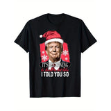 Comfortable and breathable high quality men's crew-neck T-shirt, Donald Trump Christmas Print men's cotton casual T-shirt, short sleeve crew-neck top, men's Christmas clothing Made in USA