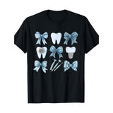 Coquette Bow Cute Teeth Dentist Squad Dental Assistant T-Shirt Made in USA