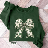 Coquette St Patrick's Day Bow Sweatshirt, Lucky Shamrock Shirt, Irish Bow Shirts Casual Classic Cotton Fabric