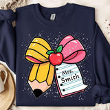 Coquette Teacher Shirt, Personalize Teacher's Name, Teacher Pencil Coquette Bow, Back to School, Teacher Appreciation Gift IGKFD