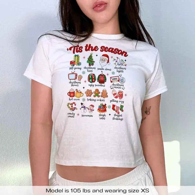 Coquette This The Season Christmas List Y2k Baby Tee - Santa Xmas 90s Vintage Aesthetic  Cotton Fashion