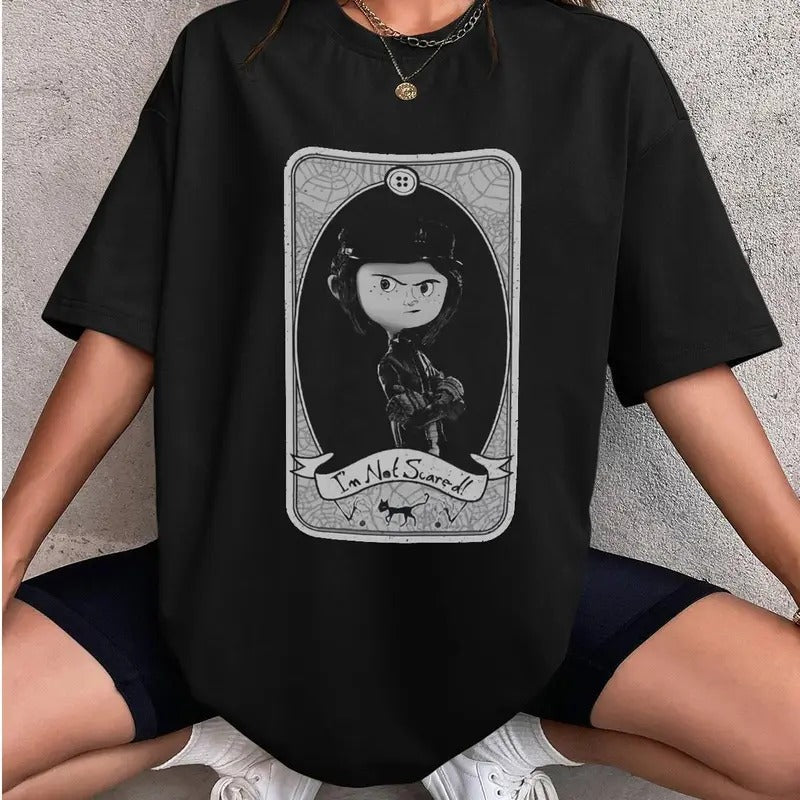 Coraline  I'm Not Scared! Card Shirt, Horror Coraline movies, Horror Character Shirt, Halloween Crewneck Sweatshirt
