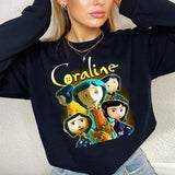 Coraline 4 T-Shirt, Coraline Movie Sweatshirt, Halloween Sweatshirt, Horror Movie Coraline Fan Sweatshirt, Fantasy Film Shirt, Cartoon Character Tee, Halloween Horror Character Shirt, Coraline Sweatshirt