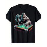 [Cotton Graphic T-Shirt] 100% Cotton Men's Fun Sasquatch Pool Player Graphic T-Shirt - Short Sleeve, Black with Vibrant Billiards Design, Casual & Comfortable Fit for All Seasons Made in USA
