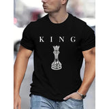 [Cotton King Letter T-shirt] 100% Cotton, Summer Short-Sleeved 1 pc King Letter Printed T-shirt, Women's Casual Round Neck Top Made in USA
