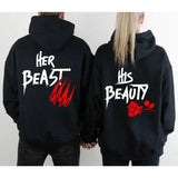 Couple Matching Hoodie Her Beast His Beauty Graphic Rose Graphic Aesthetic Women Men Long Sleeve Winter Oversize Couples Hoodies