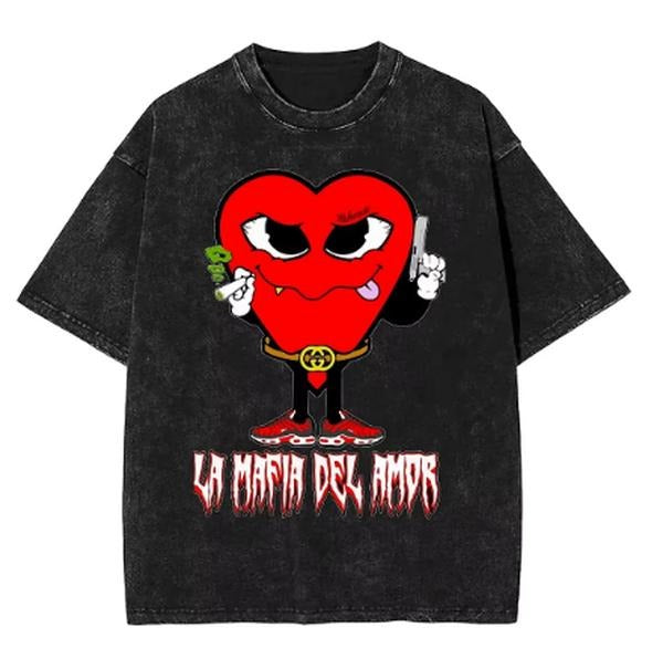 Couple T Shirt LOVE MAFIA Washed T-Shirts Hippie yung beef Summer Tees Y2K Retro Design Loose Tops Gift Idea, Gift For Him, Gift For Her, I love T-Shirt, I heart shirt, Love Shirt, Unisex Shirt