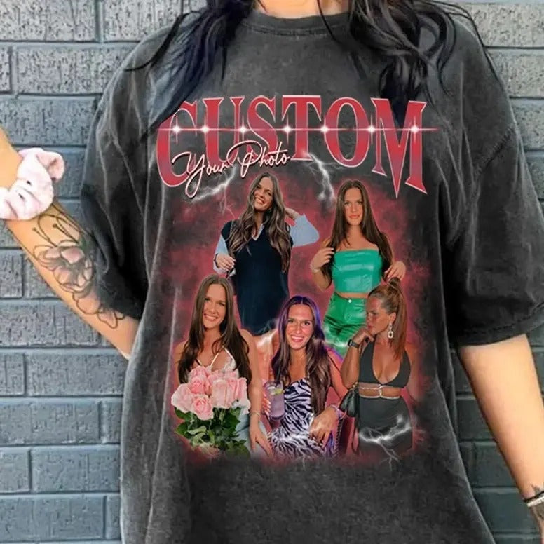Custom Photo Bootleg Girlfriend 6 Face 90s Retro Vintage Shirt, Shirt with Face on It for Boyfriend Birthday Gift, Valentine Custom Shirt
