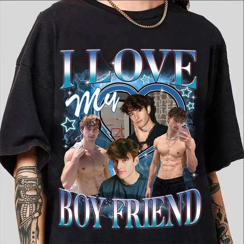 Custom Your Own Shirt, Custom Bootleg Shirt, Valentine Gift I Love My Boyfriend Tee, Custom Photo Vintage Graphic 90s Shirtsstyle{n002}2