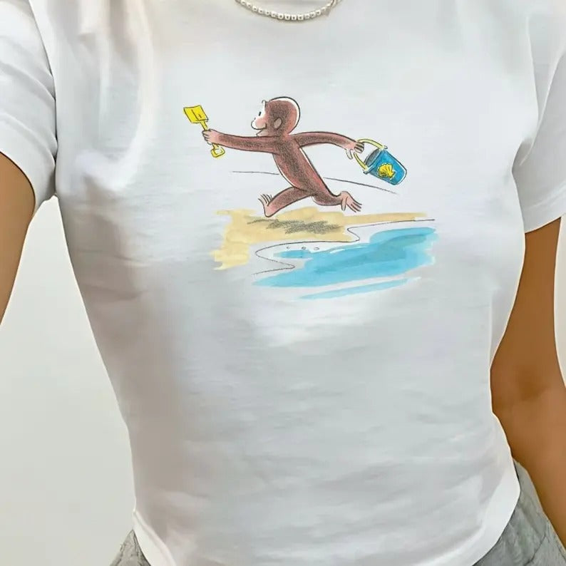 Cute Beach Baby Tee, Coastal Girl, Tropical Summer Shirt, Coquette Clothing, Vintage Graphic Top Aesthetic, 90s Tshirt, Y2k Style