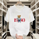 Cute Bear with Retro Red Numbers '1980', Simple and Eye-catching. Made of Pure Cotton, Comfortable and Versatile, Easily Create Retro Trendy Style