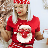 Cute Santa with RED Glasses and RED Bubble Christmas Shirt - Holiday Graphic Tee - Casual Winter Softstyle Unisex T-Shirt
