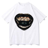Cyberpunk Fang Mouth Tee, Vintage Y2k Graphic Tee, Unisex Cotton Short Sleeve T-shirt, Fun Graphic Print T-shirt, Unisex Clothing, Summer T-shirt