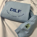 DILF, Damn I love frogs embroidered sweatshirt, funny gifts for him, men sweatshirt, oversized crewneck Cotton Cotton Casual