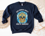 Dead Pancreas Society Sweatshirt, Diabetes Awareness Hoodie, Floral Skull Diabetic Gift Sweater, Matching Pancreas Warriors, Blue Ribbon Support Hoodie.