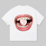 Diamond Grills Pills Print Tee, Vintage Graphic Tee, Y2k Clothing, Unisex Cotton Crewneck T-Shirt - Medium, Short Sleeve, Casual Streetwear Printed Tee