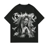 Divine Positivity T-Shirt - Y2K Gothic Blessed Virgin Mary Aesthetic, Vintage Y2k Graphic Tee, For Men & Women, Menswear Tops Crewneck Shortsleeve