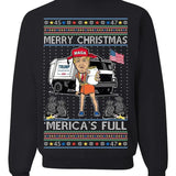 Donald Trump Merry Christmas Merica's Full, Cousin Eddie Christmas Vacation Garbage for Trump Cotton Crewneck