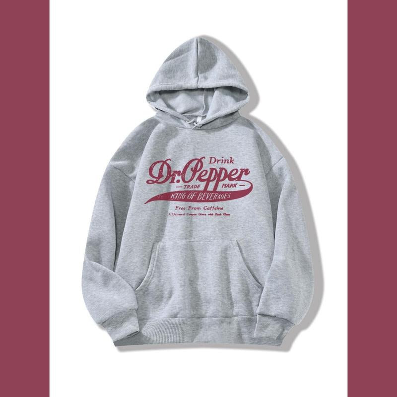 Dr Pepper Vintage Hoodie, Unisex Casual Fitted Sweatshirt with Hood and Classic Design in Gray, Cute Hoodies for Spring Tops Long Sleeve