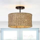 Bohemian, 13.6-inch Round, Rattan Drum, 2-Light, Ceiling Light, Semi-Flush Mount