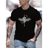 Eagle And Arrow Pattern Print Casual Crew Neck Short Sleeve T-shirt For Men, Quick-drying Comfy Casual Summer Tops For Daily Wear Work Out And Vacation Resorts Made in USA