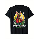 Easter Bunny T-Shirt - Casual Cotton, Black with Colorful Graphic Print, Ideal for Easter, Christmas, Valentine's Day, Carnival, St. Patrick's Day Gifts, Seasonal Clothing | Humorous Apparel | Glossy Finish Made in USA