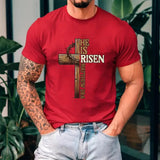Easter Cross He Is Risen Tee Pure Cotton Casual Style Crew Neck Short Sleeve T-Shirt Tops Trendy for Unisex