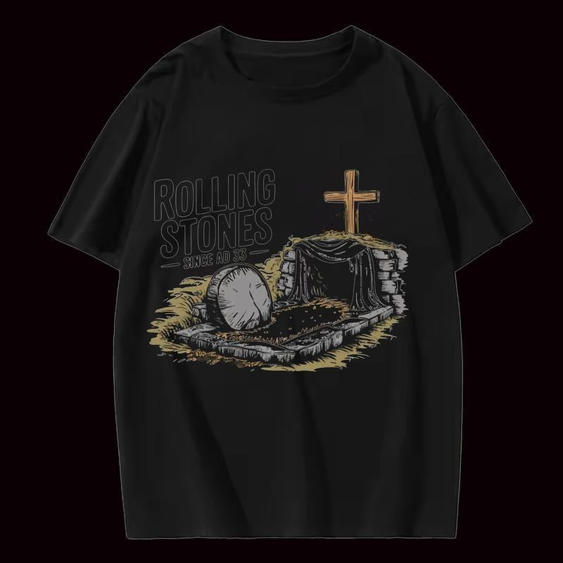Easter Jesus Shirt, Rolling Stones Shirt, Christian Easter Shirt, Christian Shirt, Vintage Rock Meme Shirt, Cross & Tomb Design, Unisex Menswear Womenswear Top