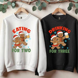 Eating For Two Drinking For Three Sweatshirt, Customized Christmas Hoodie, Couple Matching Sweat, Christmas Pregnancy Announcement shirt