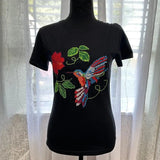 Embroidered Hummingbird  t shirt. Xs size Cotton Casual